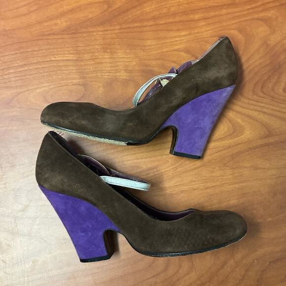 Marc Jacobs Brown Purple Mary Jane Heels Color Block Metallic Accents Size 37 - Picture 9 of 16